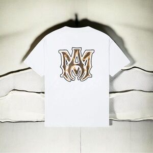 AMIRI White Short Sleeve T-Shirt with Tan Camouflage Logo